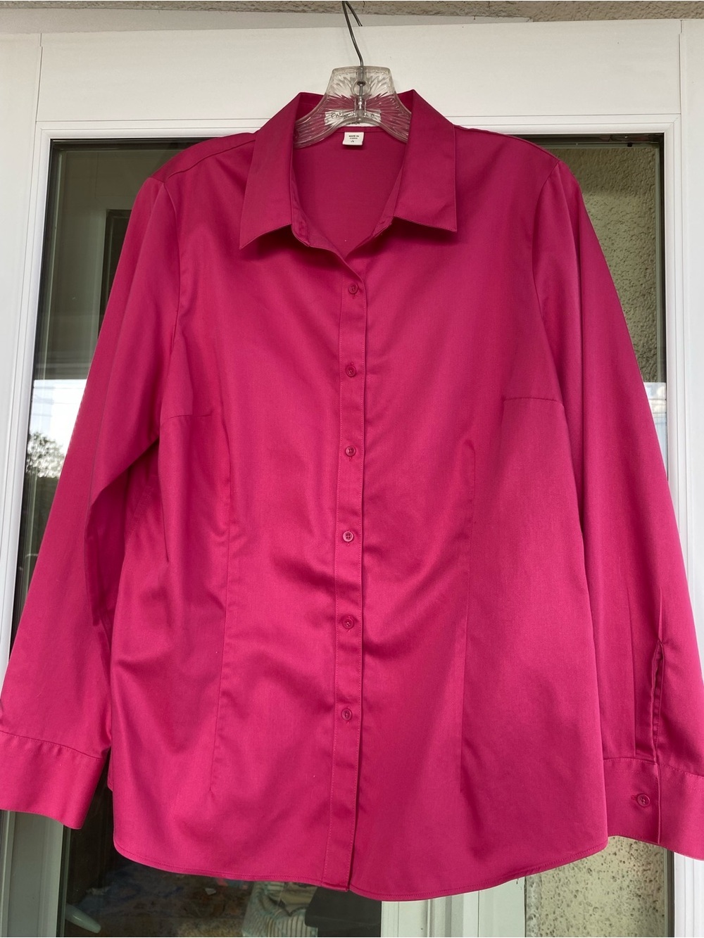 Coldwater Creek No Button Iron Blouse L 14 Raspberry Pink Long Sleeve Shirt